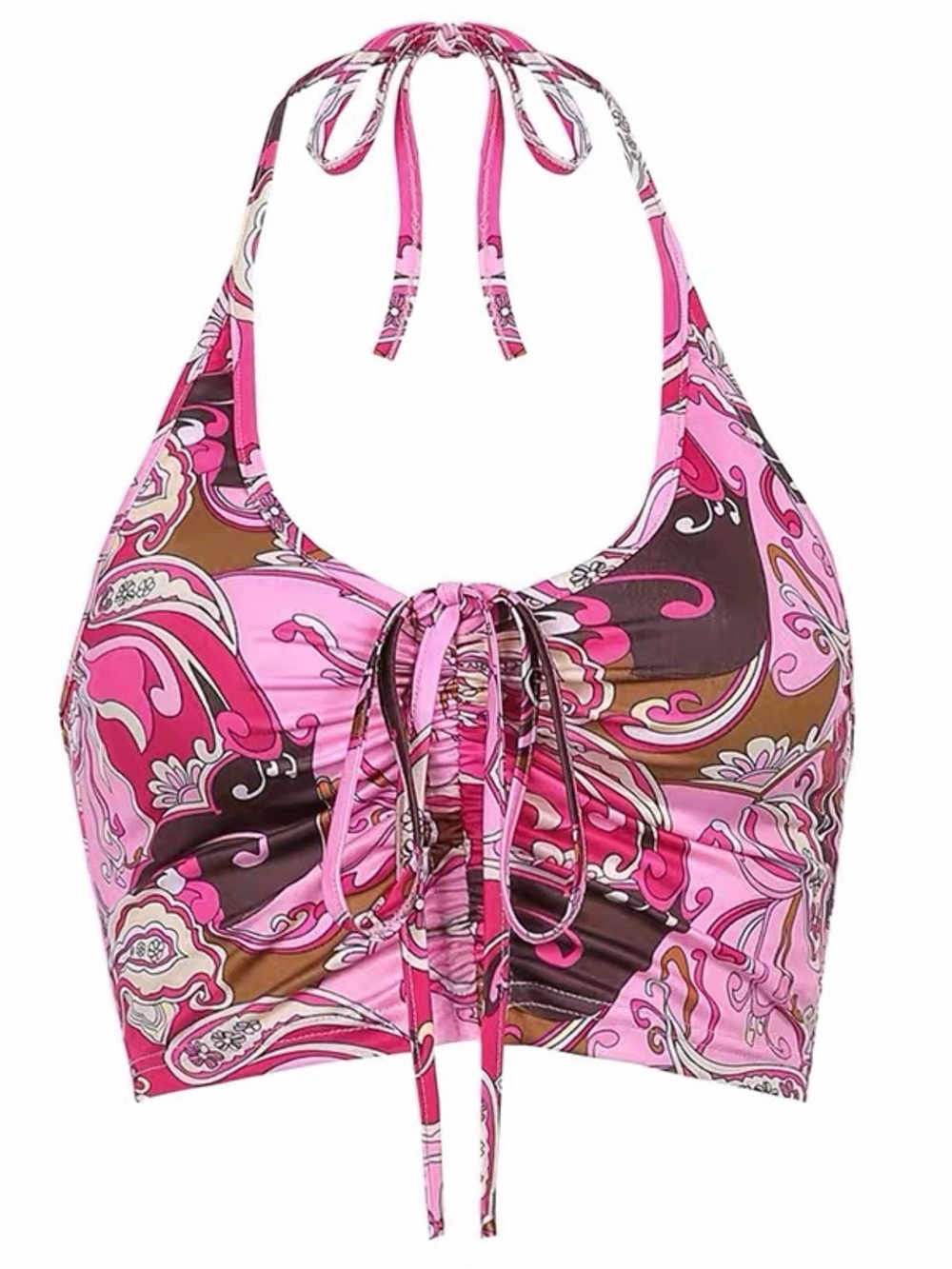 Pink Paisley Halter Tie-Front Top
